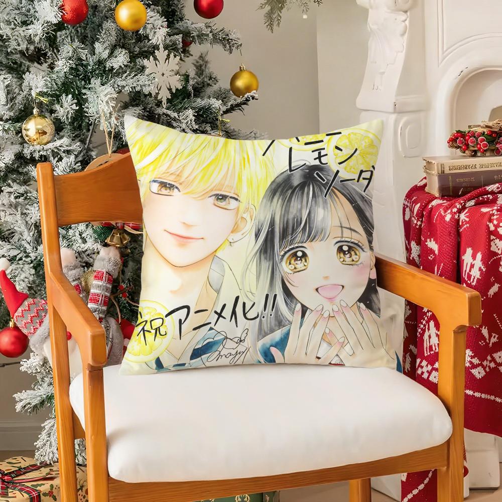 

HHoney Lemon Soda ANIME Pillow Case Silky Short Plush With Invisible Zipper Dustproof Sofa Cushion Cover For Home Decor 30X30cm
