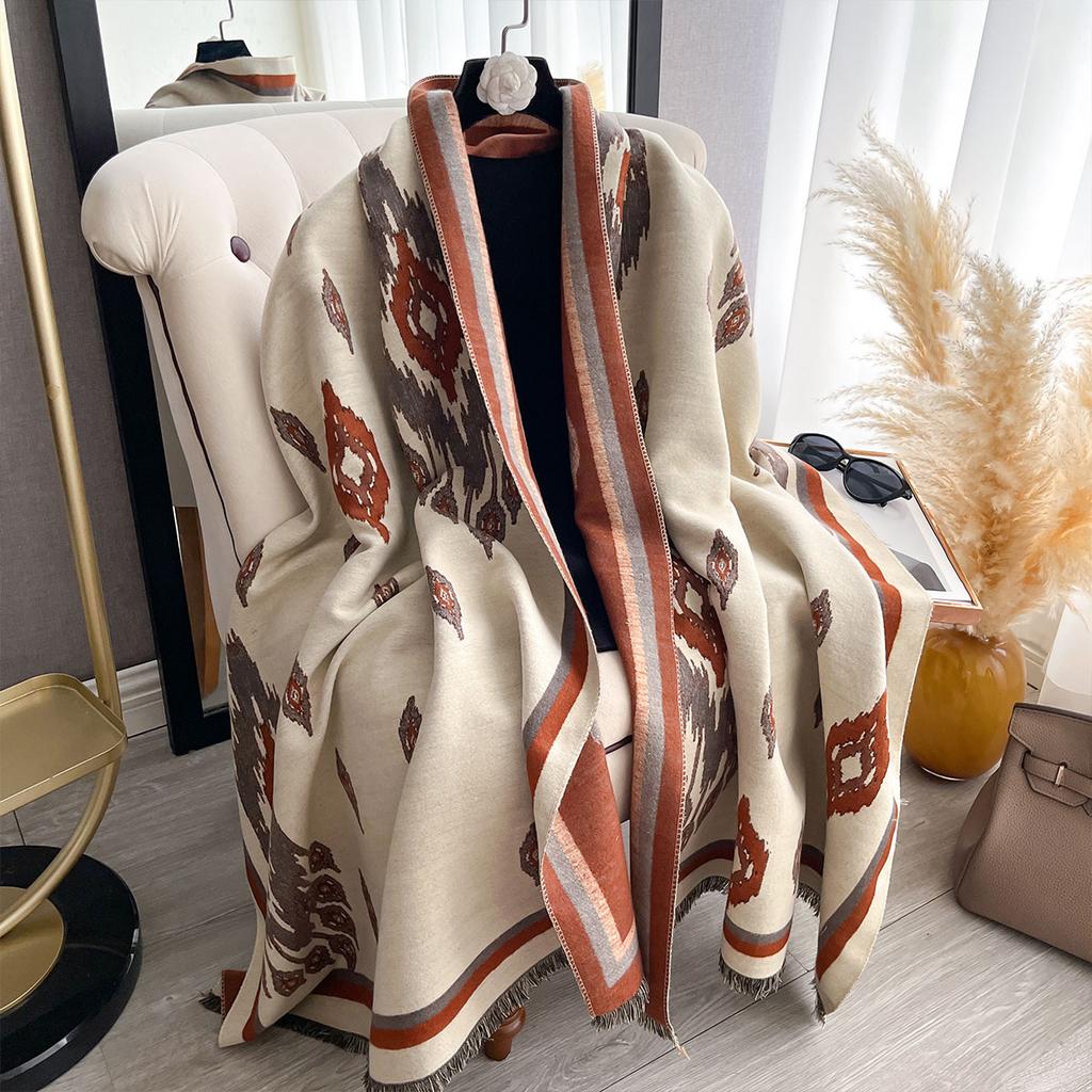 Luxury Ethnic Style Faux Cashmere Scarves Winter Women's Pashmina Shawls Warm Blanket Wraps Female Scarf Brand Thick Headscarf