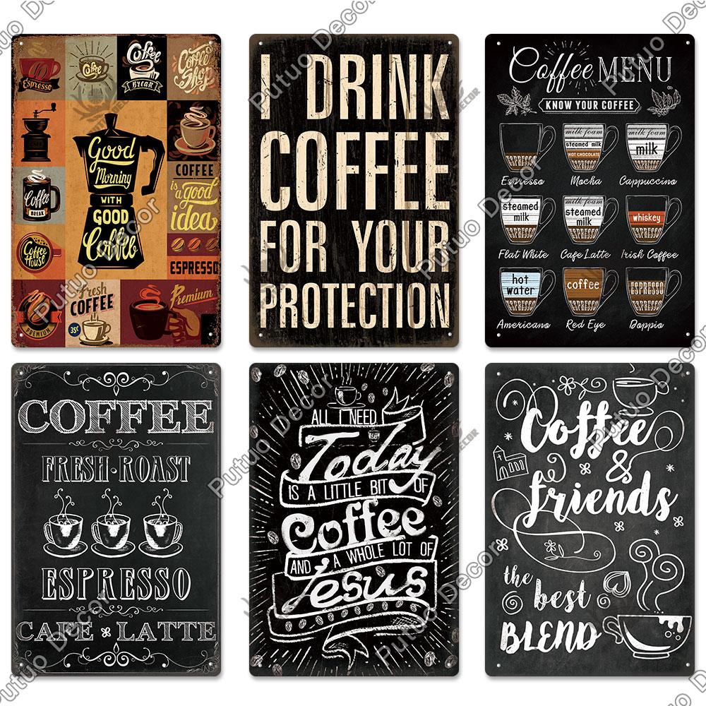Putuo Decor Coffee Tin Sign Vintage Plaque Metal Plates Shabby Chic Wall Art Poster for Cafe Bar Living Room Home Man Cave Decor