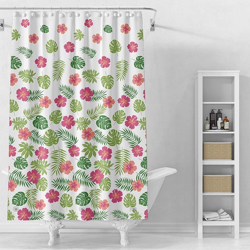 Shower Curtain Liner, 4G PEVA Green Leaf Shower Liner, Plastic Waterproof Shower Curta, 72x72 inch with Grommet Holes 3 Magnetic Weights