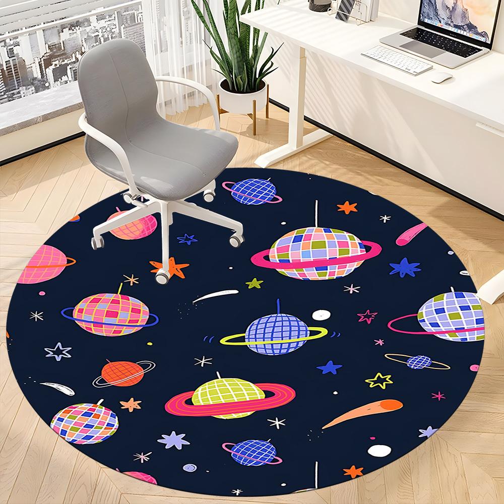 1PC Space Disco Office Round Area Rug, Mat Suitable For Office, Under Office Chairs Bedroom Living Room Home Decor, Room Deco