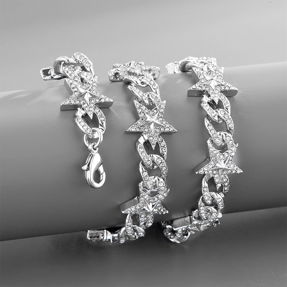European & American Fashion Niche Star Necklace - Rhinestone Cuban Chain Street Style Versatile Design