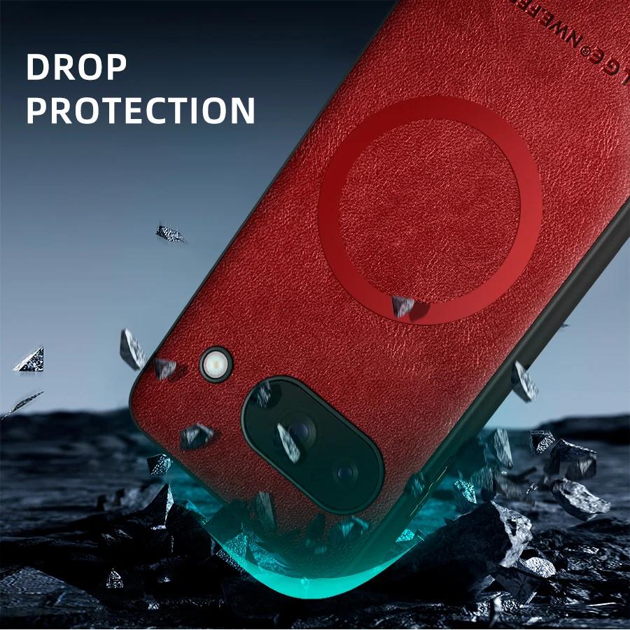 For Google Pixel 9 9A 9 Pro 9 Pro XL  PU Leather Magnetic Ring Soft Edge Anti-Drop Anti-Fingerprint Phone Case