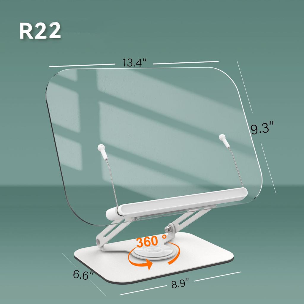 Book Stand for Reading, Adjustable Book Holder with 360° Swivel Base Foldable Stand Recipe Book Holder with Elastic Page Clips