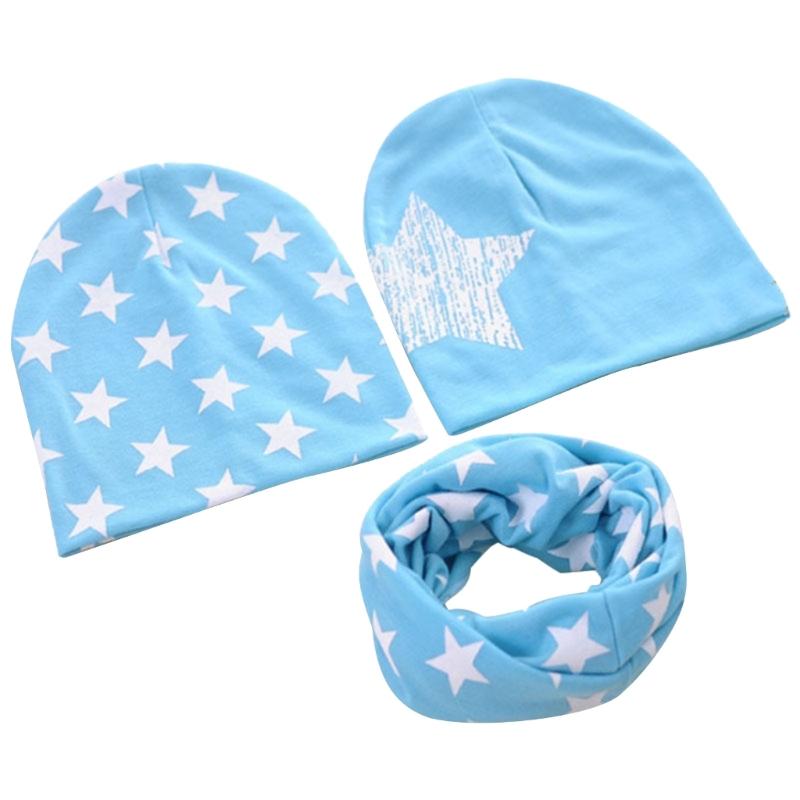 Baby Hat & Scarf Set 3Pcs Unisex Toddler Muslin Hat Pentagram Print Beanie Collar Scarf Infant Windproof Warm Headdress