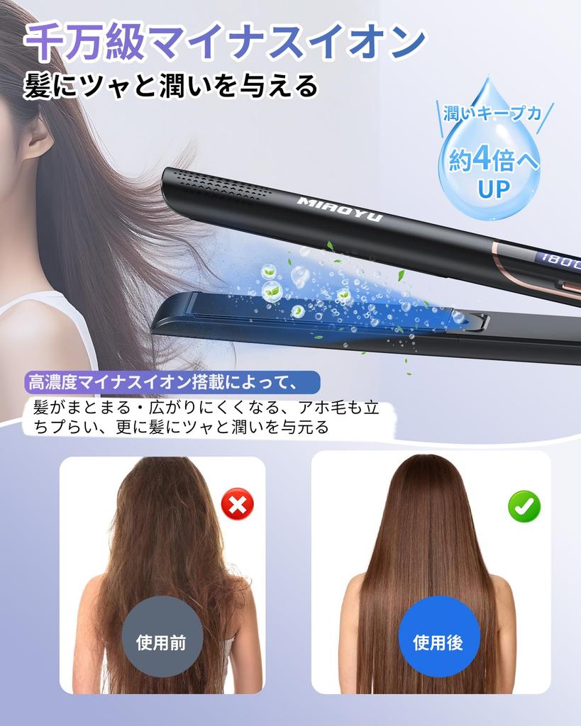 Miaoyu Hair Curl 10 Million Negative Professional International Black Iron, Straightener, 24mm, 2-Way & Straightener, Ions, 100-230°C, Grade, Display,