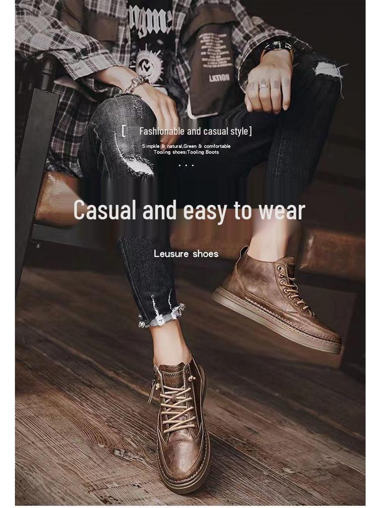 Men's Winter High-Top Plush-Lined Leather Boots - Trendy Casual Martin Snow Boots