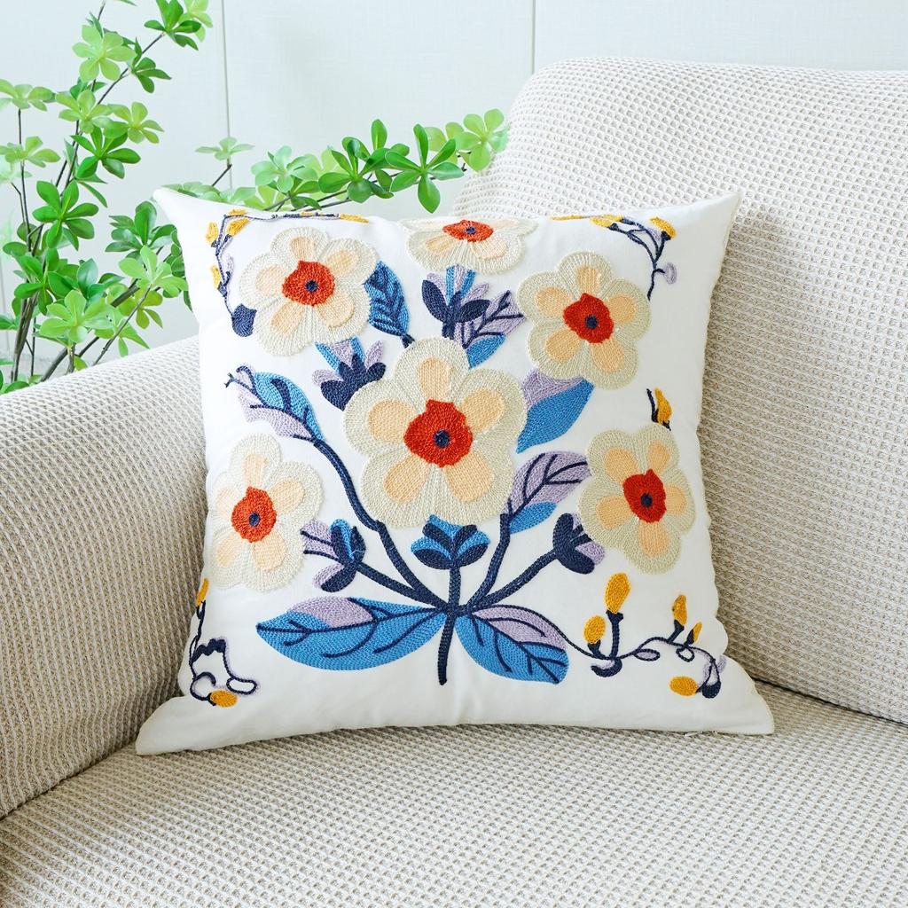 45x45cm Pastoral Flower Embroidered Pillowcase Plant Towel Embroidery Throw Pillow Cushion Cover Decoration Home Sofa Cojines