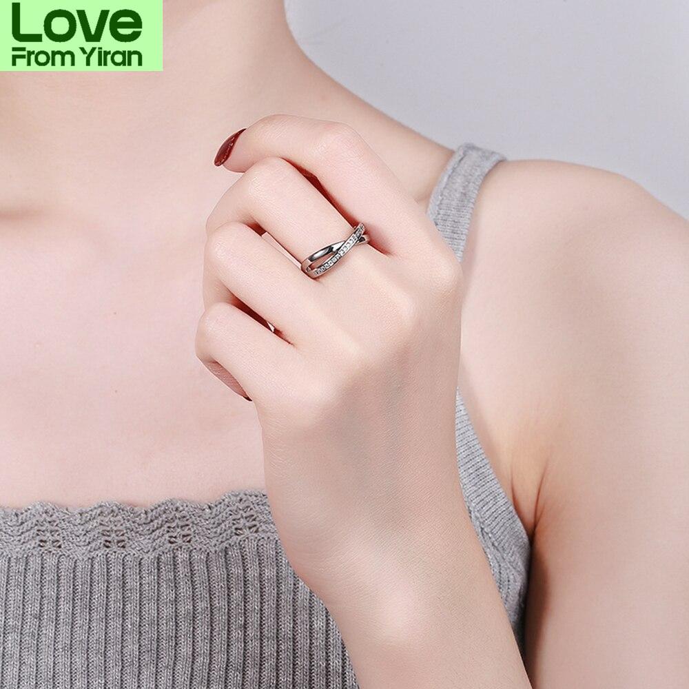 New Women Ring 18k White Gold Fashion Cross Row Adjustable S925 Silver Rings Diy Jewelry Festival Birthday Gift