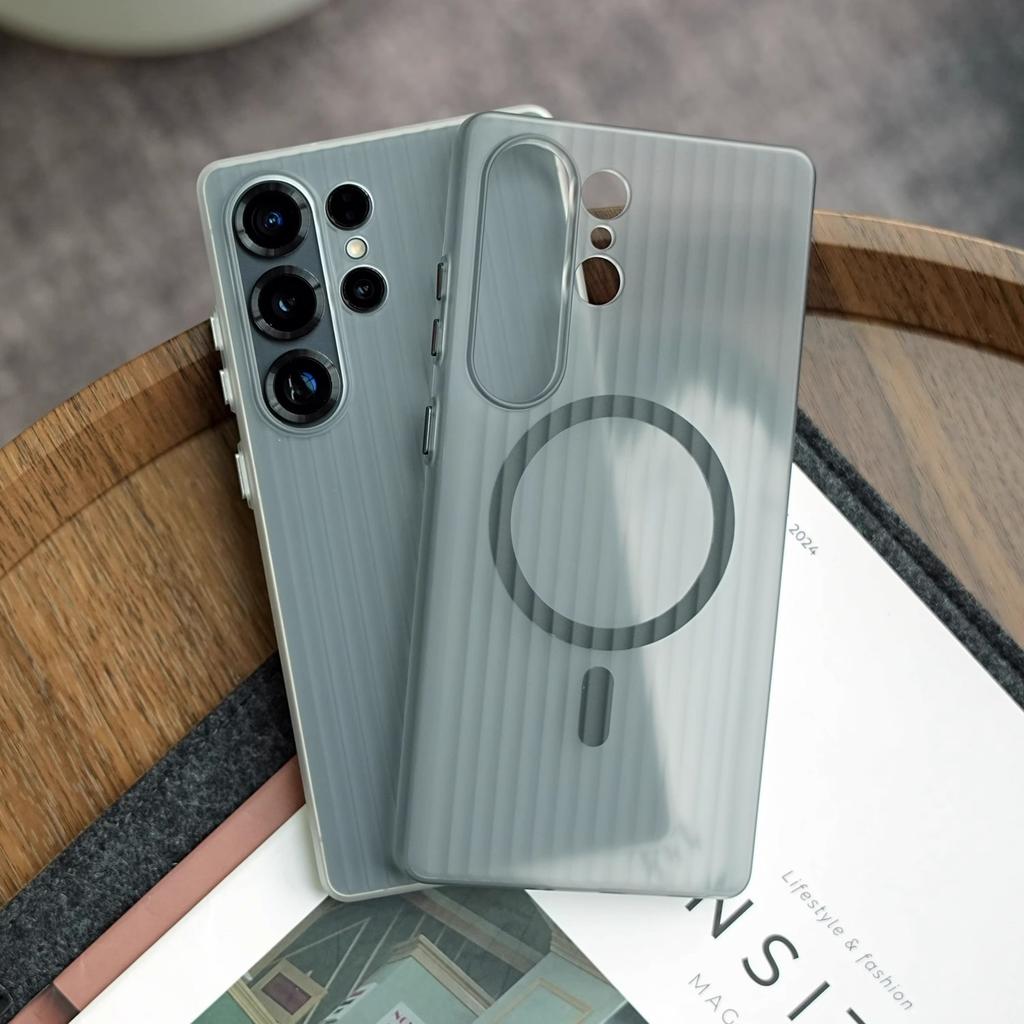 Suitable for Samsung S25 Ultra Mobile Phone Case S24plus Transparent Magnetic Corrugated S23 Matte Anti Fall and Not Yellow and Hard