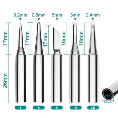 5 Stück I + B + K + 2,4 D + 3 C Lötkolben Reines Kupfer 900 M Lötkolben Kopf Set Innen