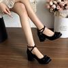 Block Heel High Heels Women's French Platform Ballet Shoes