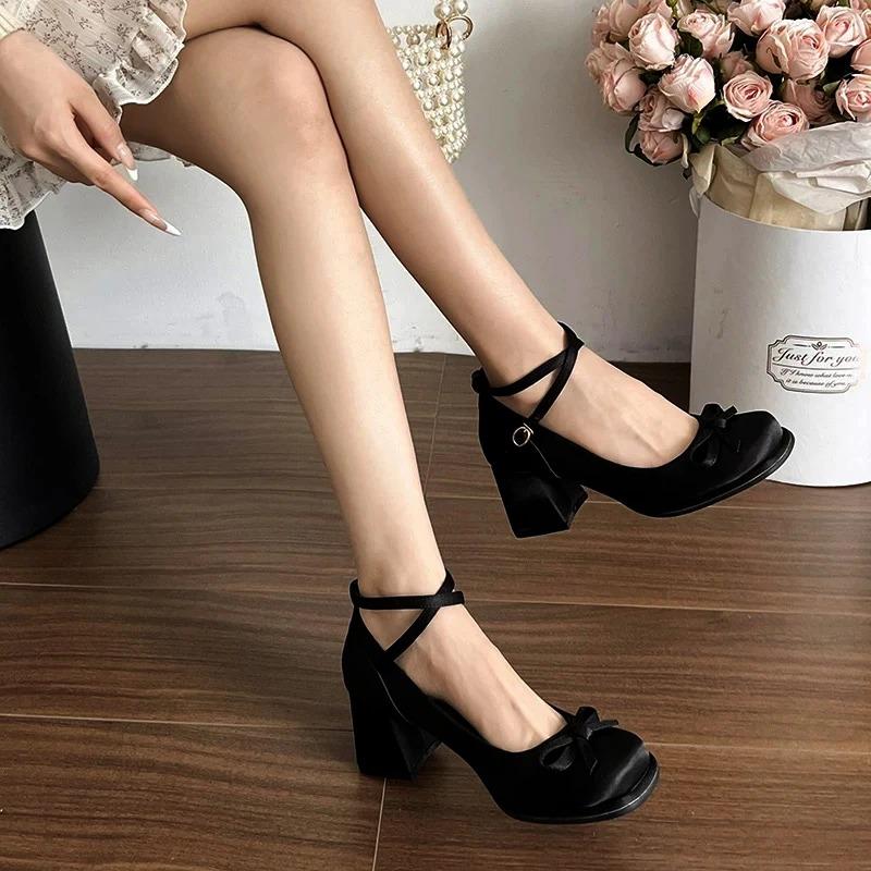 Block Heel High Heels Women's French Platform Ballet Shoes