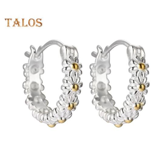 

1 пара женских сережек-хаги с цветочным декором, гладкий полированный сплав, медь, ретро-пасторальный стиль, круглые женские серьги серебряный