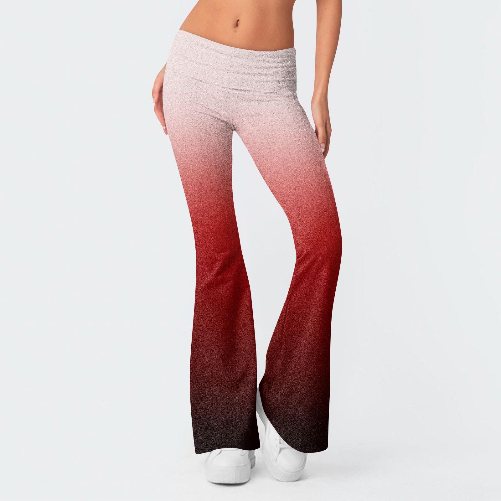 

Женские модные брюки-клеш с эластичной резинкой на талии и низкой талией с градиентом, тонкие брюки-клеш с обратной талией XL красный