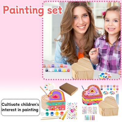 Peinture Faite Main DIY Arts et Artisanat Set de Peinture Peinture Acrylique Boîte en Bois Pinceau Set de Peinture pour Enfants 5ml
