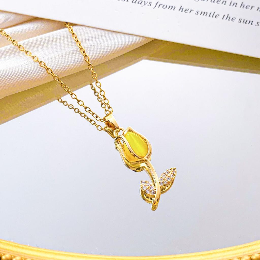 Halskjede Dame Opal Tulipan Halskjede Nisjedesign, Allsidig High-end Følelse Allsidig Titanstål Tilbehør