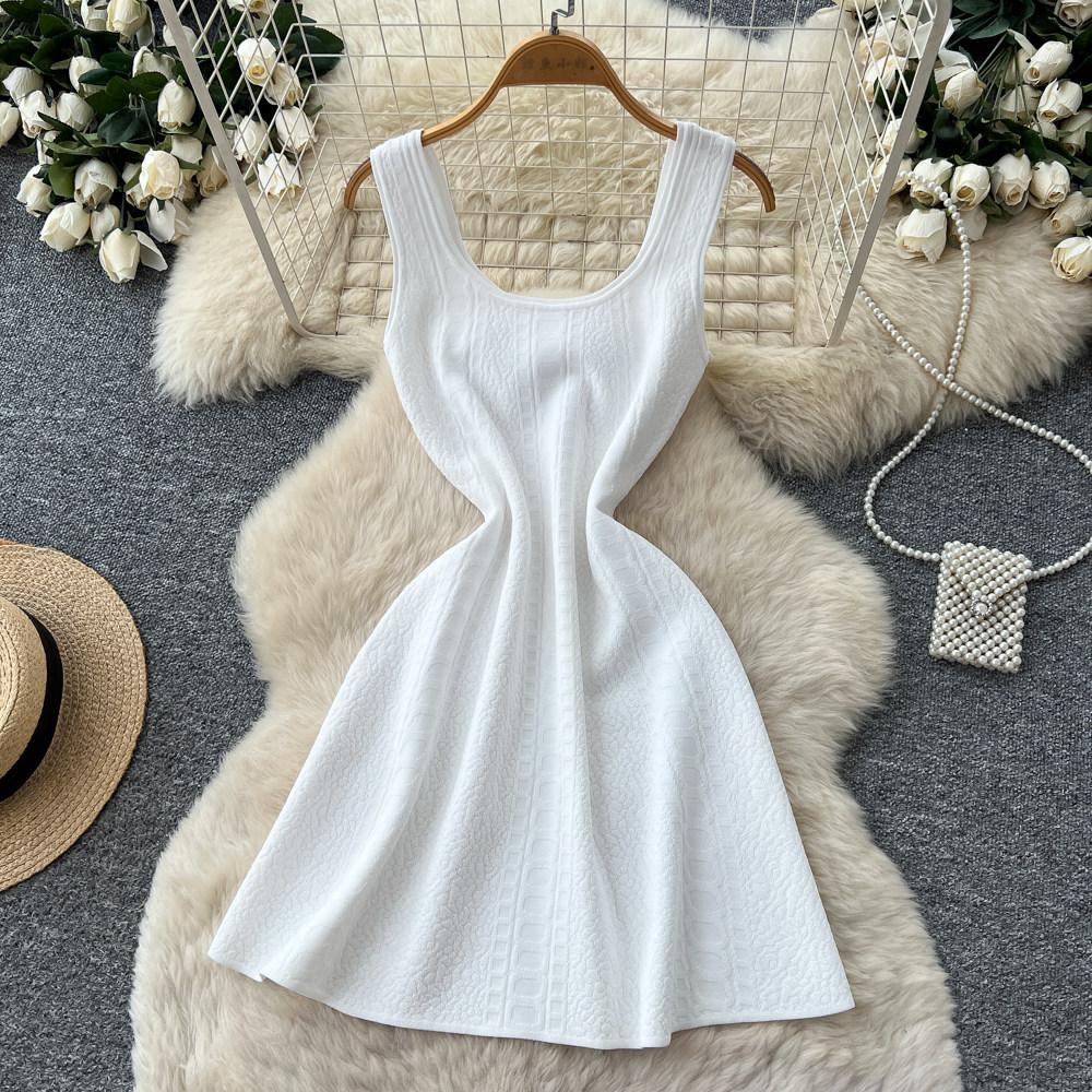 French light luxury pink sleeveless A-shaped dress women's summer high waist and thin versatile temperament commuter dress
