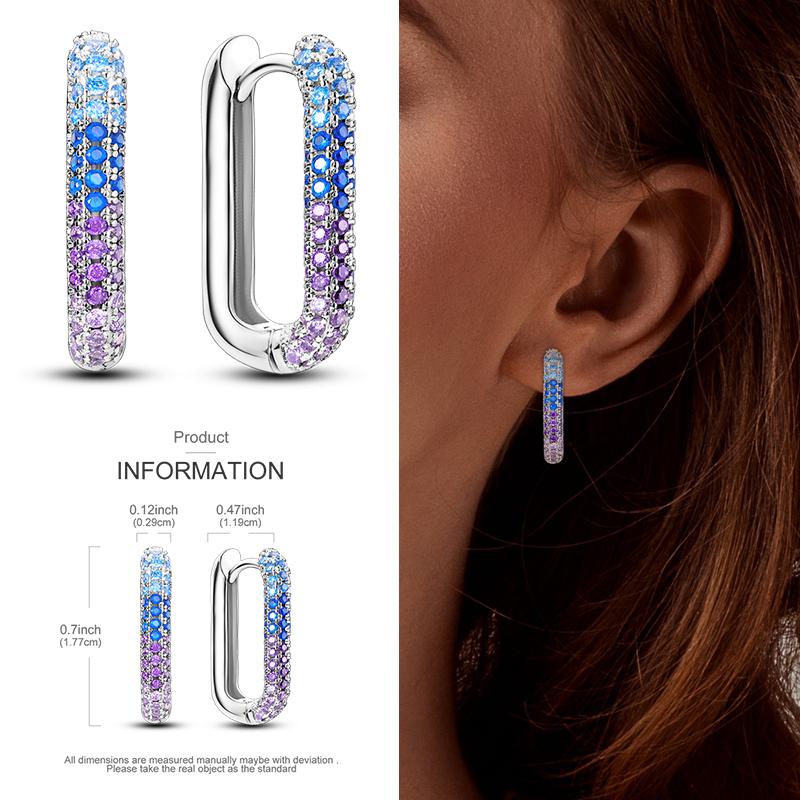 Boucles d'Oreilles Créoles en Argent 925 Zircon Coloré Boucles d'Oreilles Créoles Pavées Pour Femmes Filles Bijoux Cadeau