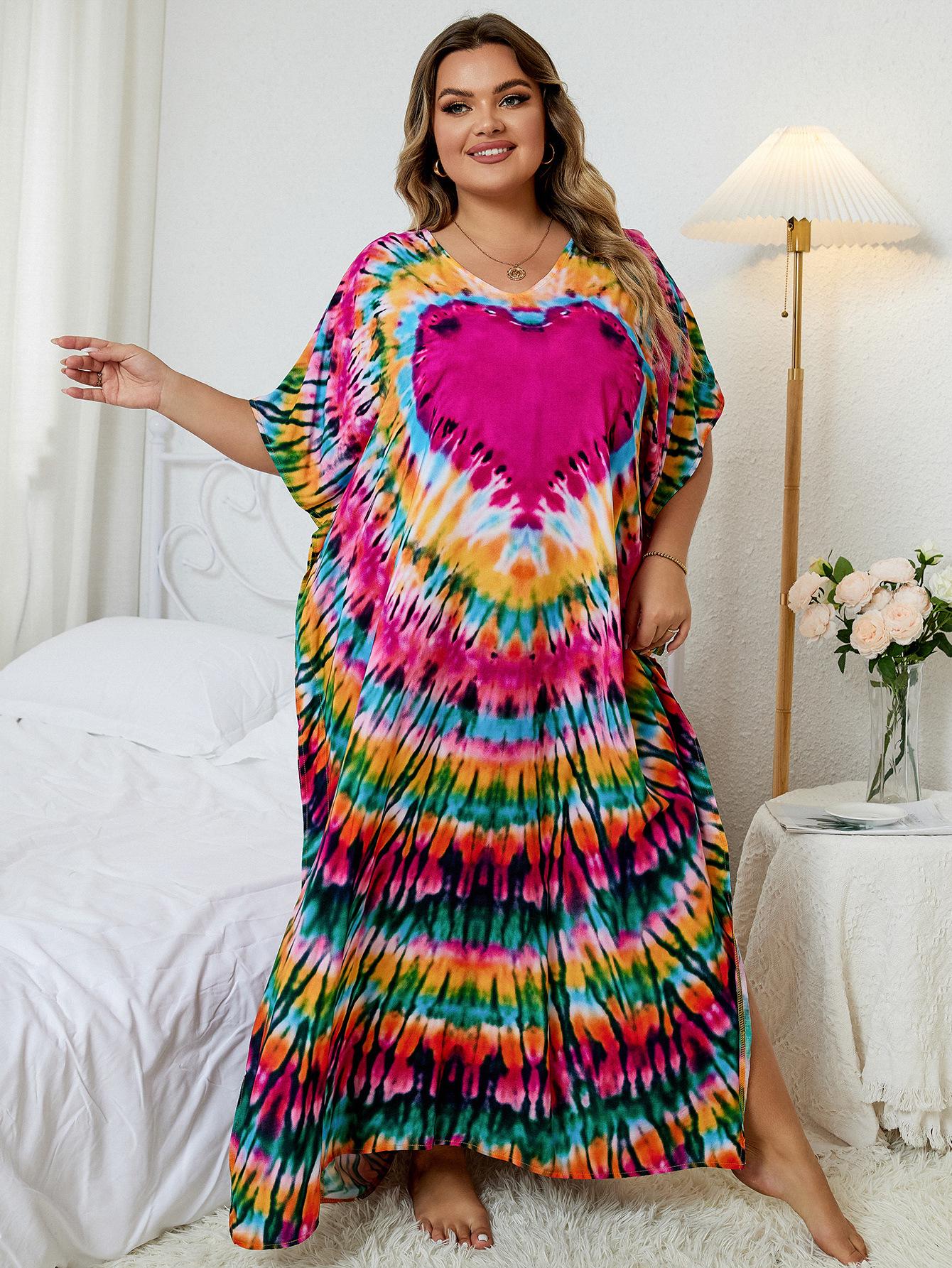 

Европейский и американский халат для пляжа из вискозы с красным сердцем: Свободная пляжная накидка-бикини One Size