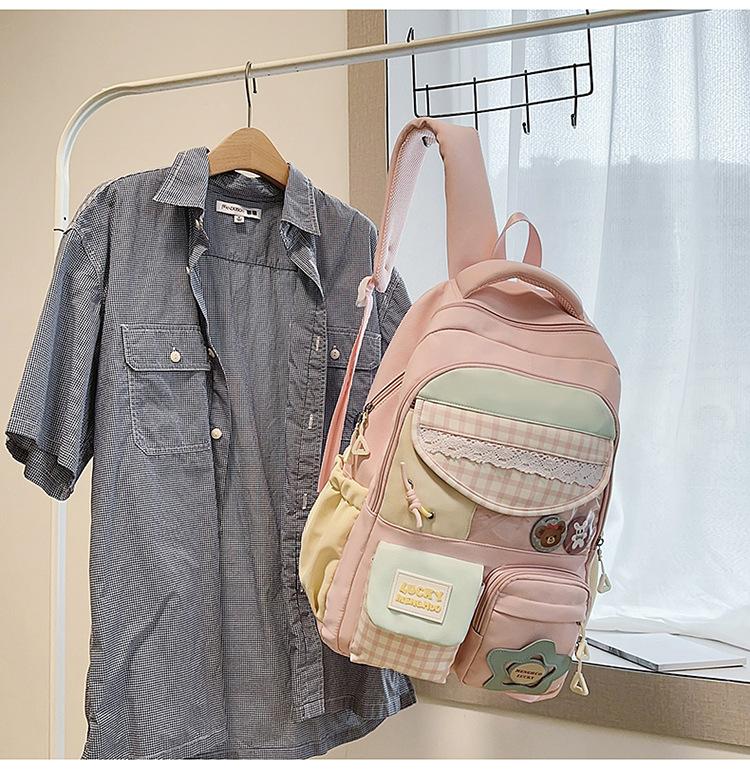 Schoolbag New Japanese Ins High-value Fresh and Sweet Plaid Backpack Junior High School Students Lightweight Large-capacity Backpack