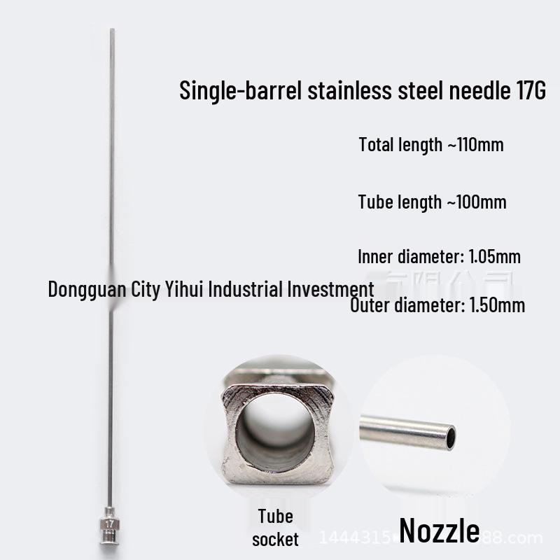 Stainless Steel Dispensing Valve Syringe Needle, 110mm Long, 100mm Tube, Pointed Tip