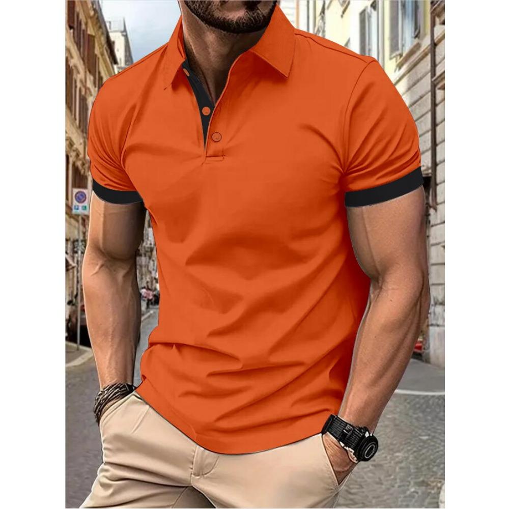Men's Short Sleeve Color Matching Fashion with Men's Lapel Short Sleeve