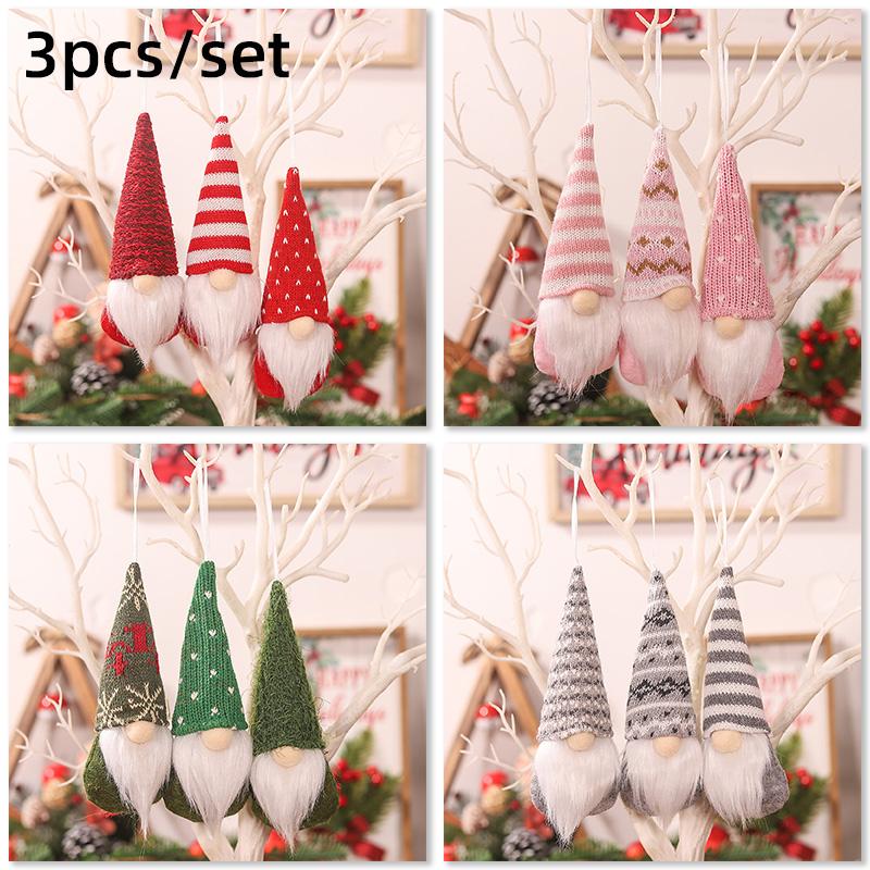 3Pcs Faceless Knitted Gnome Dolls Christmas Tree Ornaments Holiday Home Decor Gifts