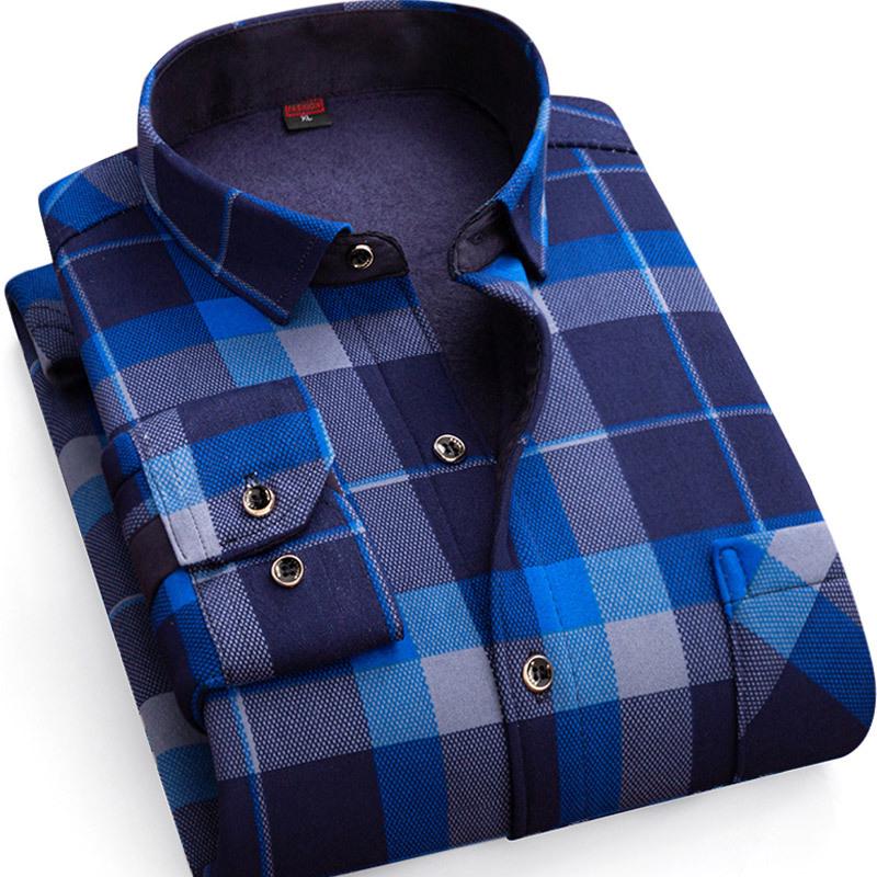 2024 Herren Kariertes Langarm Dickes Warmes Hemd für Herbst und Winter