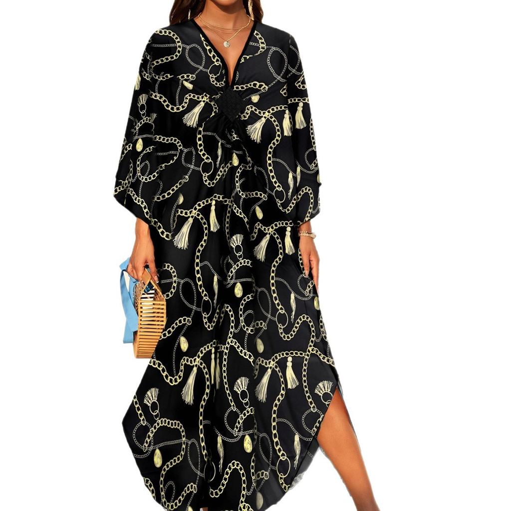 New V-neck Beach Cover Up  Loose Vacation Robe Bikini Top Swimsuit Top