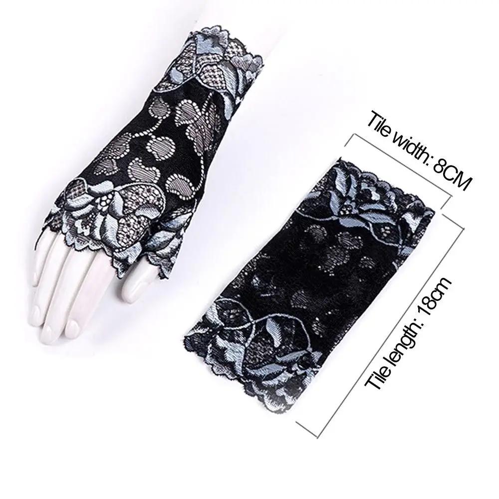 Neue Spitzenhandschuhe Damen Sonnencreme Halbfinger Sexy Elastische Ultradünne Fahrhandschuhe Fingerlose Bestickte Handschuhe Sommerfäustlinge