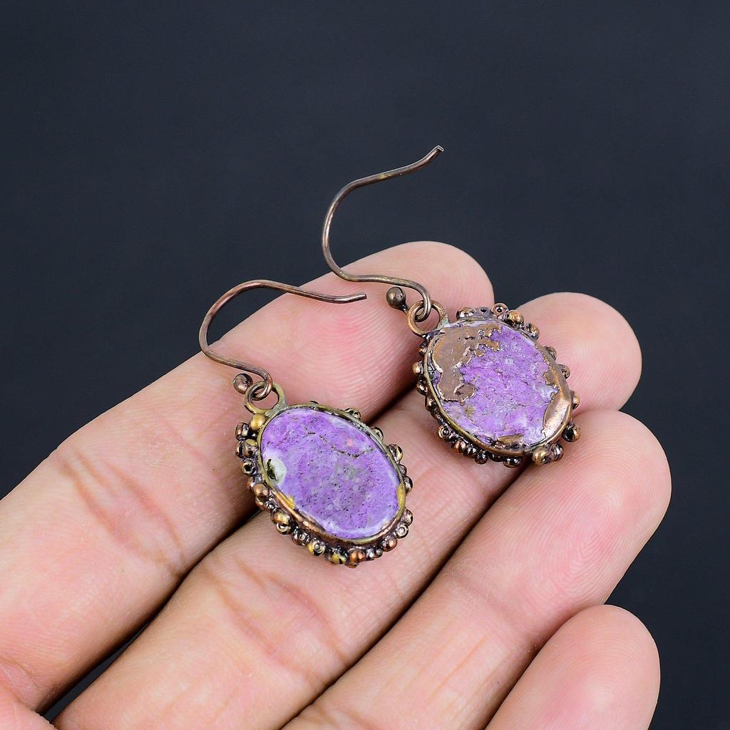 Purpurite Copper Electroformed Earrings, Handmade Gemstone Earrings Jewelry, Gifts For Wife Brand New Earrings