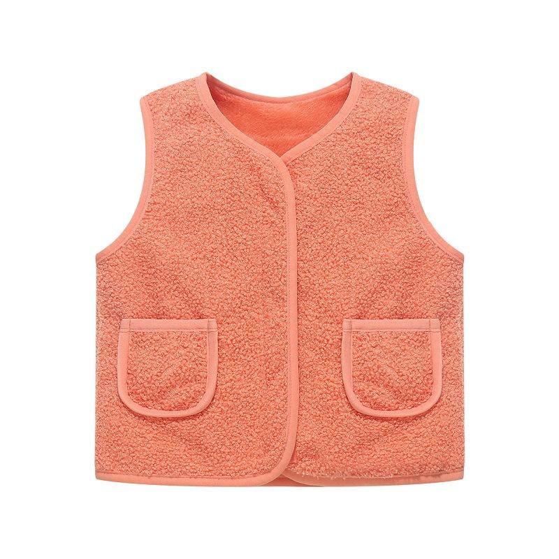 Children's Autumn Winter Lamb Wool Warm Waistcoat Girls Boys Plush Vest Single Breasted Double Layer Warm Tops