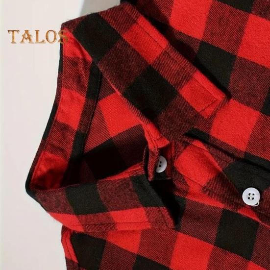 Fall Winter Men Shirt Coat Plaid Print Long Sleeves Chest Pocket Turn-down Collar Single-breasted Loose Contrast Color Jacket