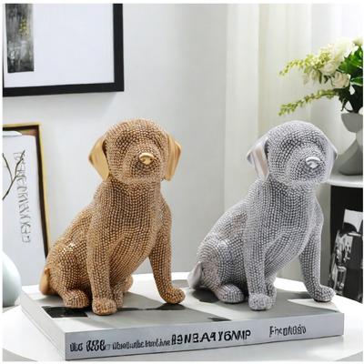 Squatting Dog Statue Gold Black Silver Animals Sculptures Resin Labrador Dog Figurines for Entrance Room Home Decor Accessories