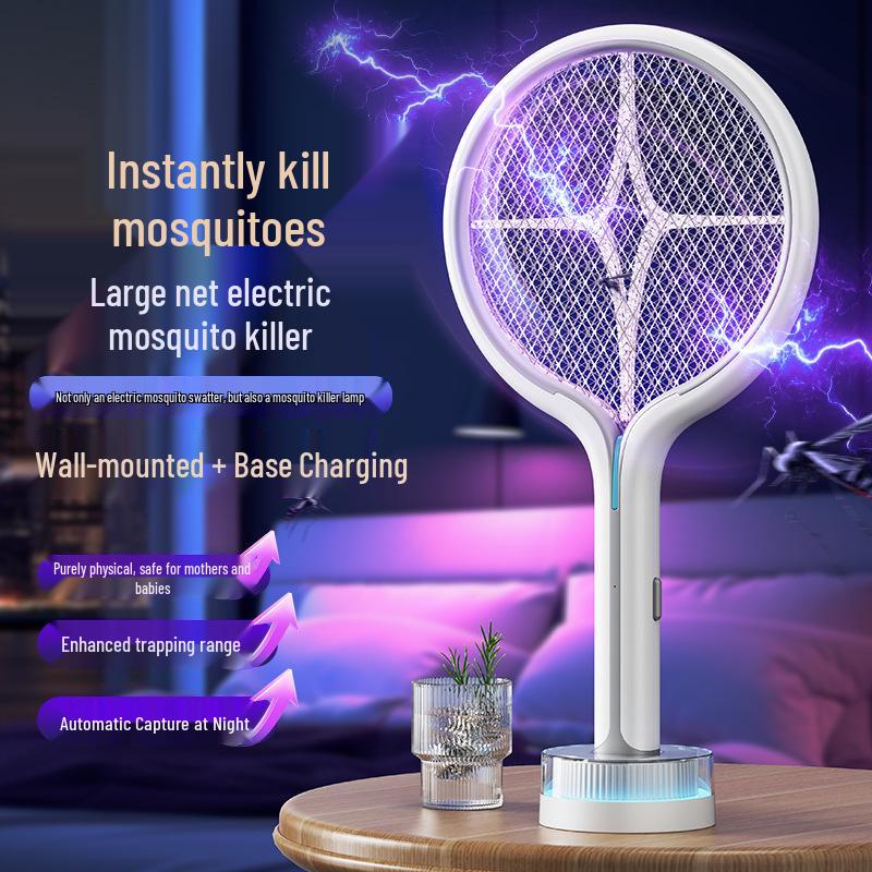Wall-Mounted 3-in-1 Purple Light Electric Mosquito Swatter: Handheld, Electric Shock, Insect Attracting Killer Lamp