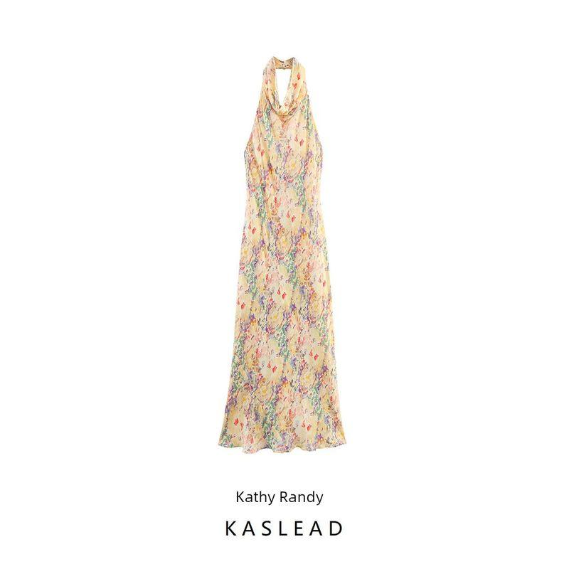 Kaslead New Women Clothes Western Style Fashion Simple Flower Print Dress 3830843
