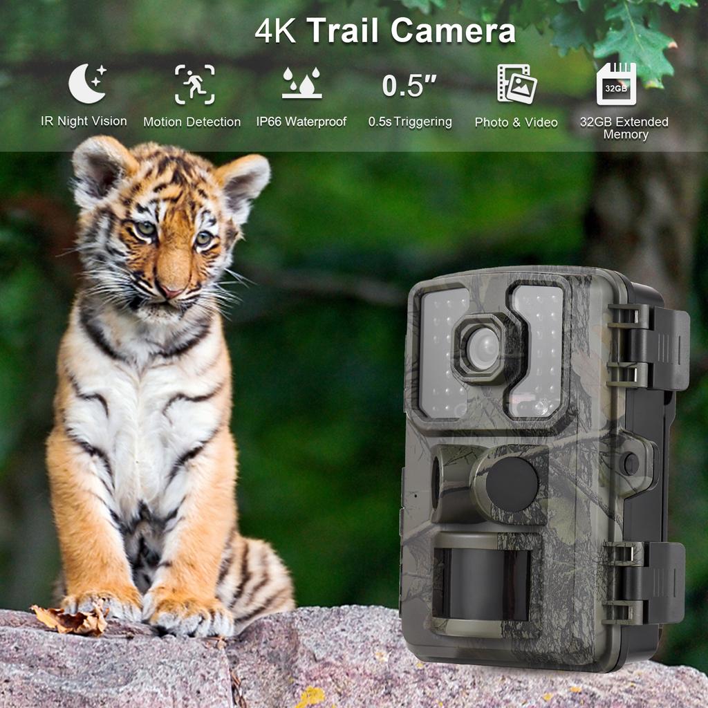 4K Trail Camera 16MP Wildlife Scouting Camera Tracking Camera with 2.0 Inch   Color Screen PIR Sensors 0.5s Trigger Time Supports Infrared Night Vis
