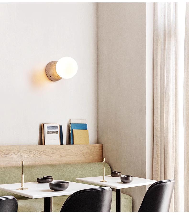 Wabi-sabi Style Yellow Travertine Wall Lamp for Bedroom, Courtyard, or Balcony - Waterproof Outdoor Light.