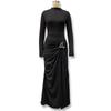 European Style Autumn Solid Color Long Sleeve Dress with Decorative Buckle