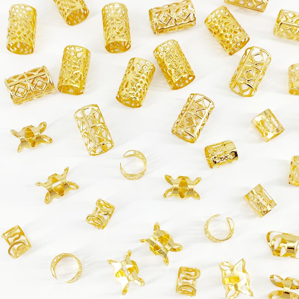 50PCS Bohemian Style Mini Dreadlock Beads Vintage Hollow Hair Rings Hair Pins Loops Hair Accessories Loc Hair Jewelry for Braids