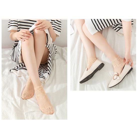 Women Rose Lace Socks Thin Transparent Elastic Mesh Stockings Breathable Anklet