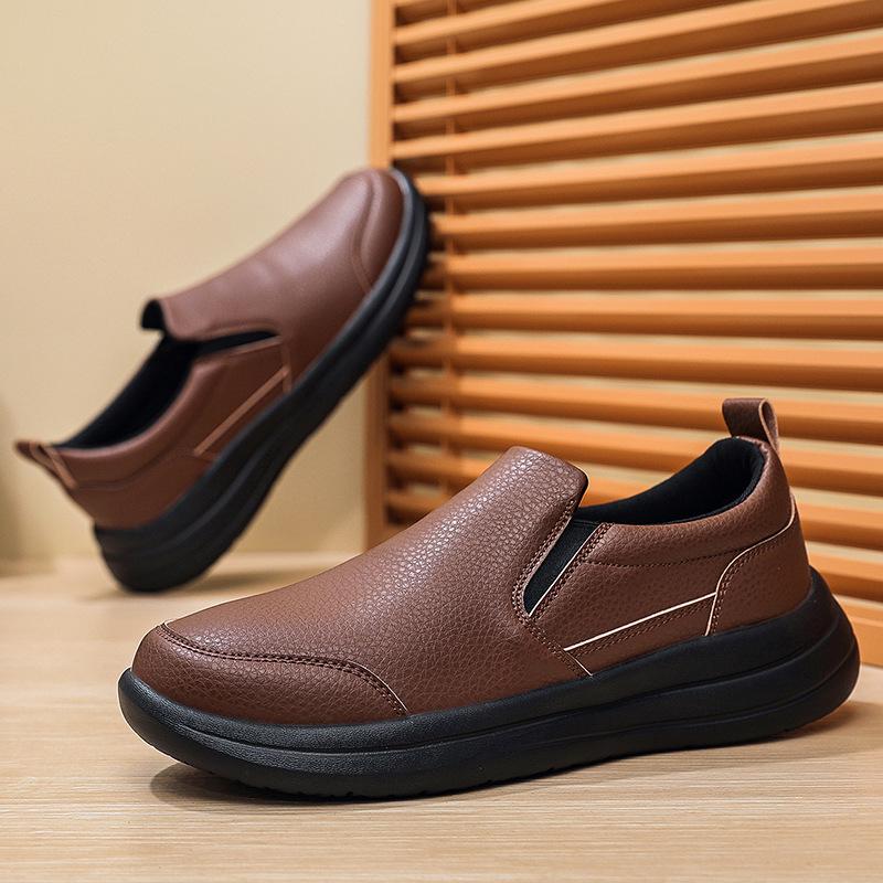 

Men s Autumn Non-Slip Leather Slip-On Shoes - Large Sizes, Wear-Resistant, Casual Style for Middle-Aged & Elderly (Size 50). 47 коричневый