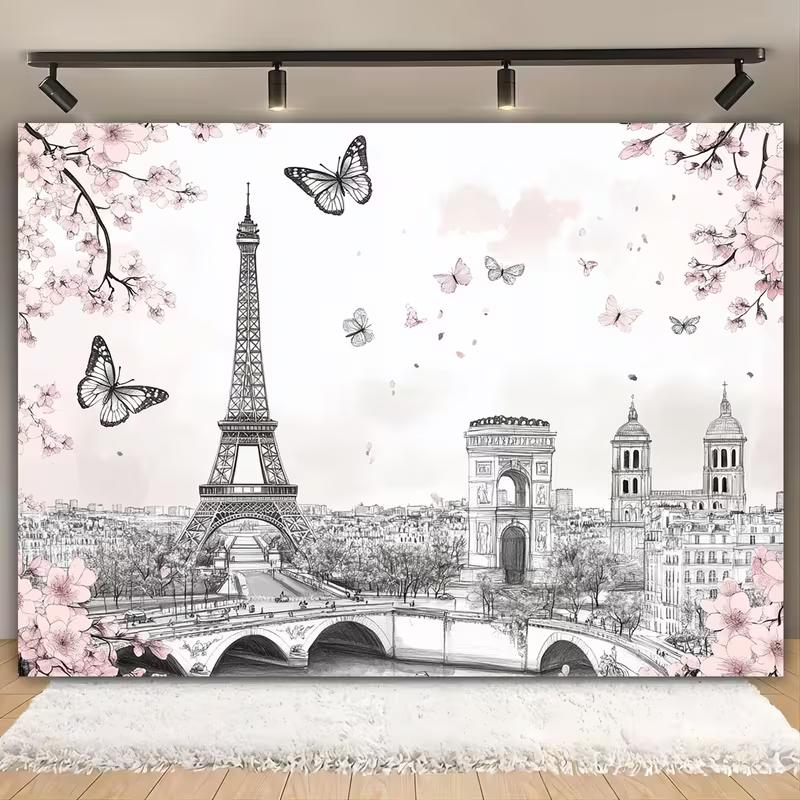 2D Sketch Paris Cityscape Backdrop for Romantic Photoshoot & Studio