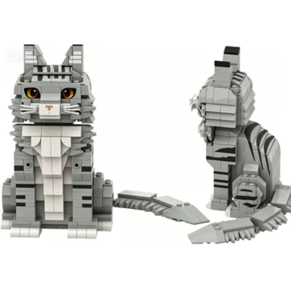Realistisches Maine Coon Katze Bausteine Set DIY Zusammenbau Tier Modell Kreative Haus Schreibtisch Dekoration Haustier Sammlung Geschenke