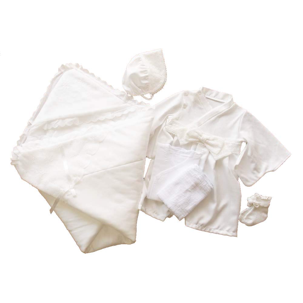 

набор с детским афганским одеялом для пеленания на выписку для церемонии в храме новорожденный ребенок ребенок первый визит сделано в Японии Весна/Осень 6 предметов белый