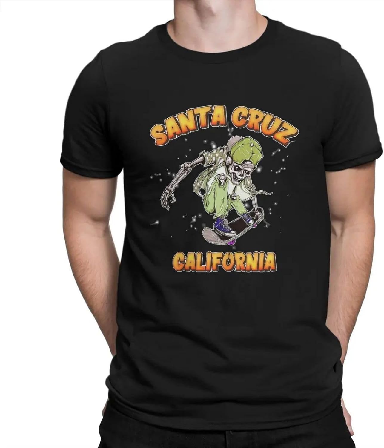 CA Skeleton Skater Skateboarder T Shirt Santa Bike Cruz Cotton Clothing Vintage Short Sleeve S чёрный