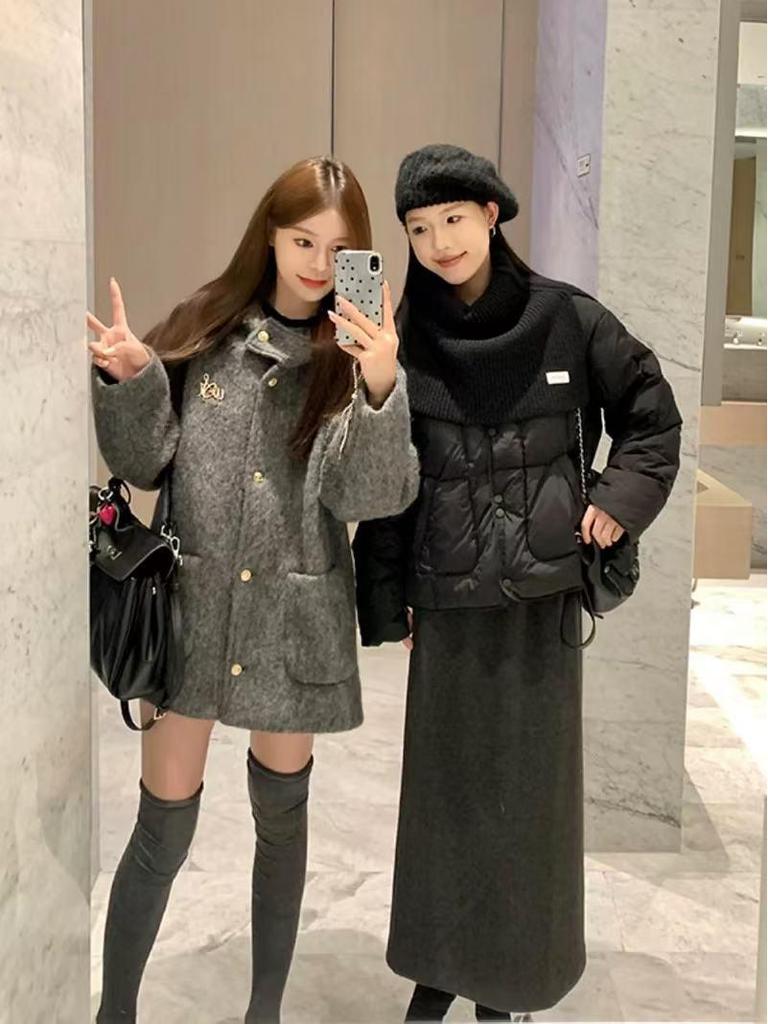 Charcoal Gray Short Petite Wool Coat - 2025 Hepburn Korean Style for Autumn/Winter Women