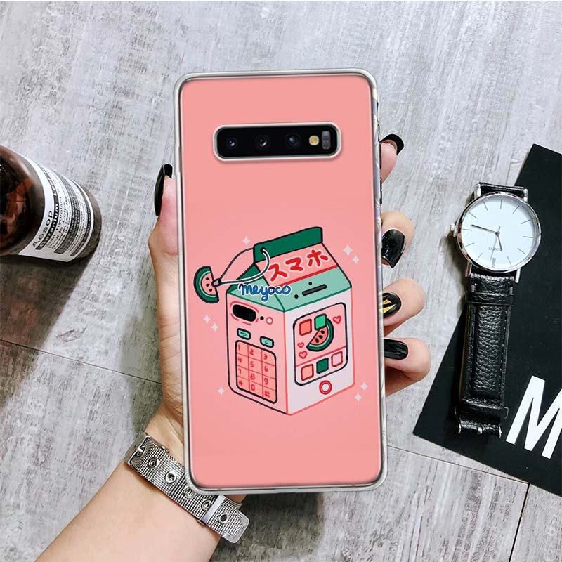 Kawaii Japanese Strawberry Milk Box Phone Case For Samsung Galaxy S26 S25 Edge S24 S23 FE S22 Ultra S21 Plus S20 + Fundas Cover