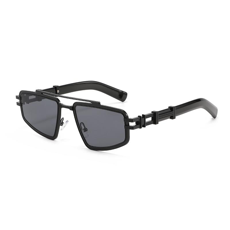 Double Beam Metal Square New Retro Hollow Sunglasses Fashion Trendy High-end UV Resistant Outdoor Sunshade Sunscreen Glasses C1